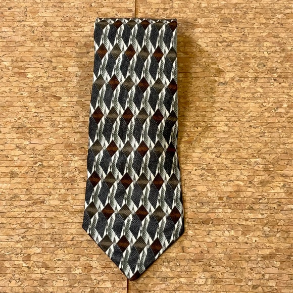 Fabio Fazio Silk Tie Italy Geometric Diamond Pattern Luxury Menswear - Picture 1 of 10